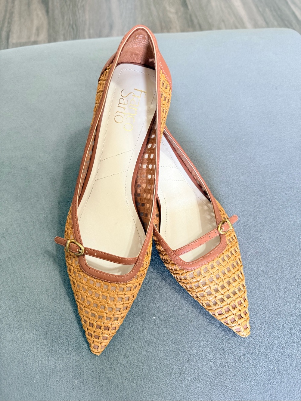 Franco Sarto Janesa kitten heels Women’s Raffia Woven Pointed Toe Heels Size 7.5